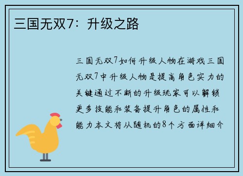 三国无双7：升级之路